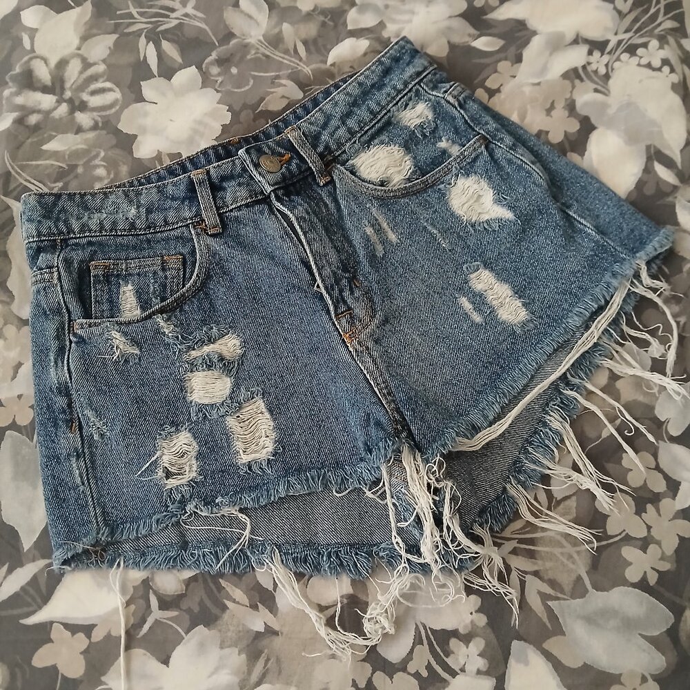 High Waist Cut-off Jean Shorts - And Denim by H&M